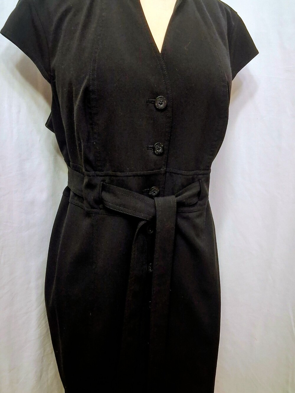 Calvin Klein Black Career Dress Fully Lined SZ 18W Seamed Back, Button-Up Belted